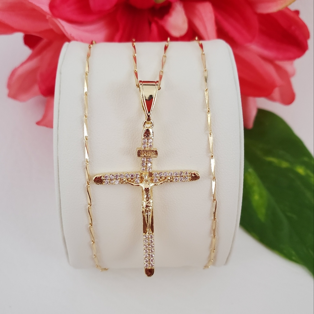 Cross Crucifix Gold Plated Necklace